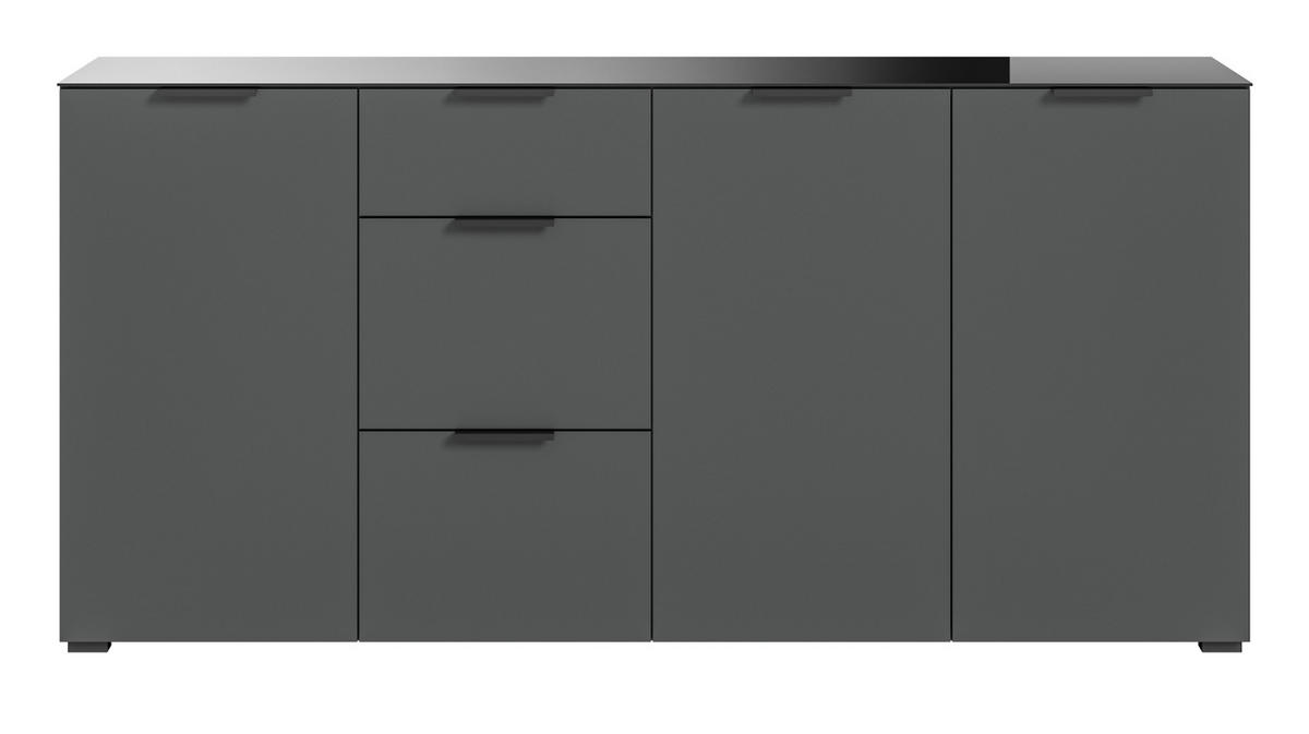SIDEBOARD grau 179 cm, mit Glasauflage und Soft-Close - Dunkelgrau/Grau, Glas/Holzwerkstoff (179/86/40cm) - Inn.Furn
