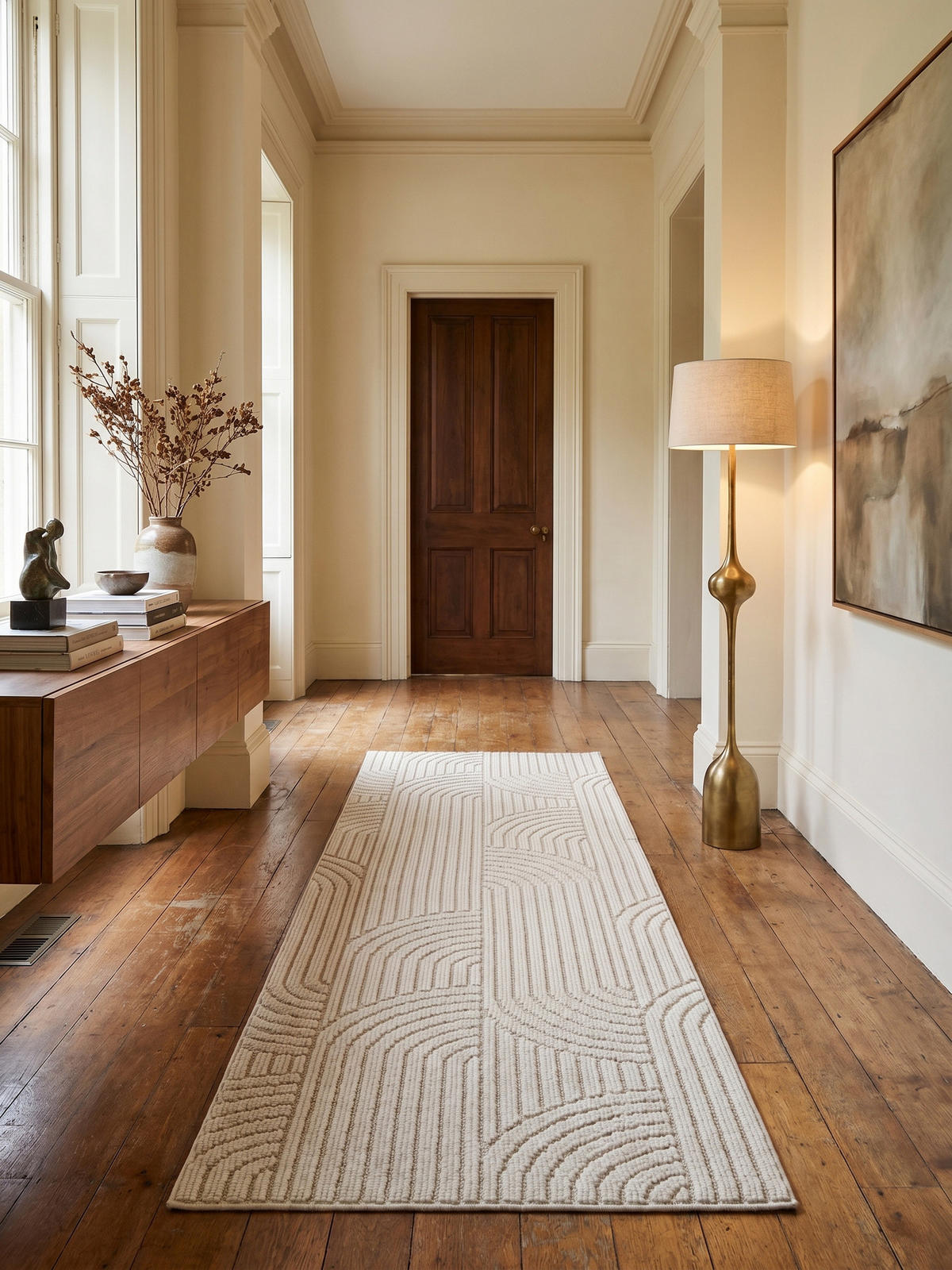 TEPPICH Flachgewebe LANGAU in Creme, mit geometrischen Bögen, 80 x 250 cm - Beige, Textil (80/250cm) - KADIMA DESIGN