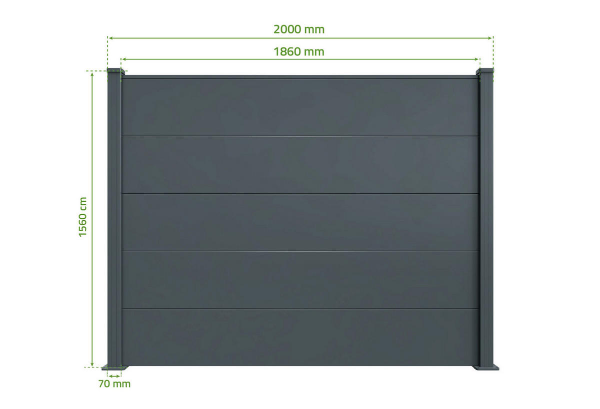ALUMINIUMZAUN breite Lamellen 6m H.150cm anthrazitgrau - ALPIS - Grau, Metall (600/150cm) - Casanoov