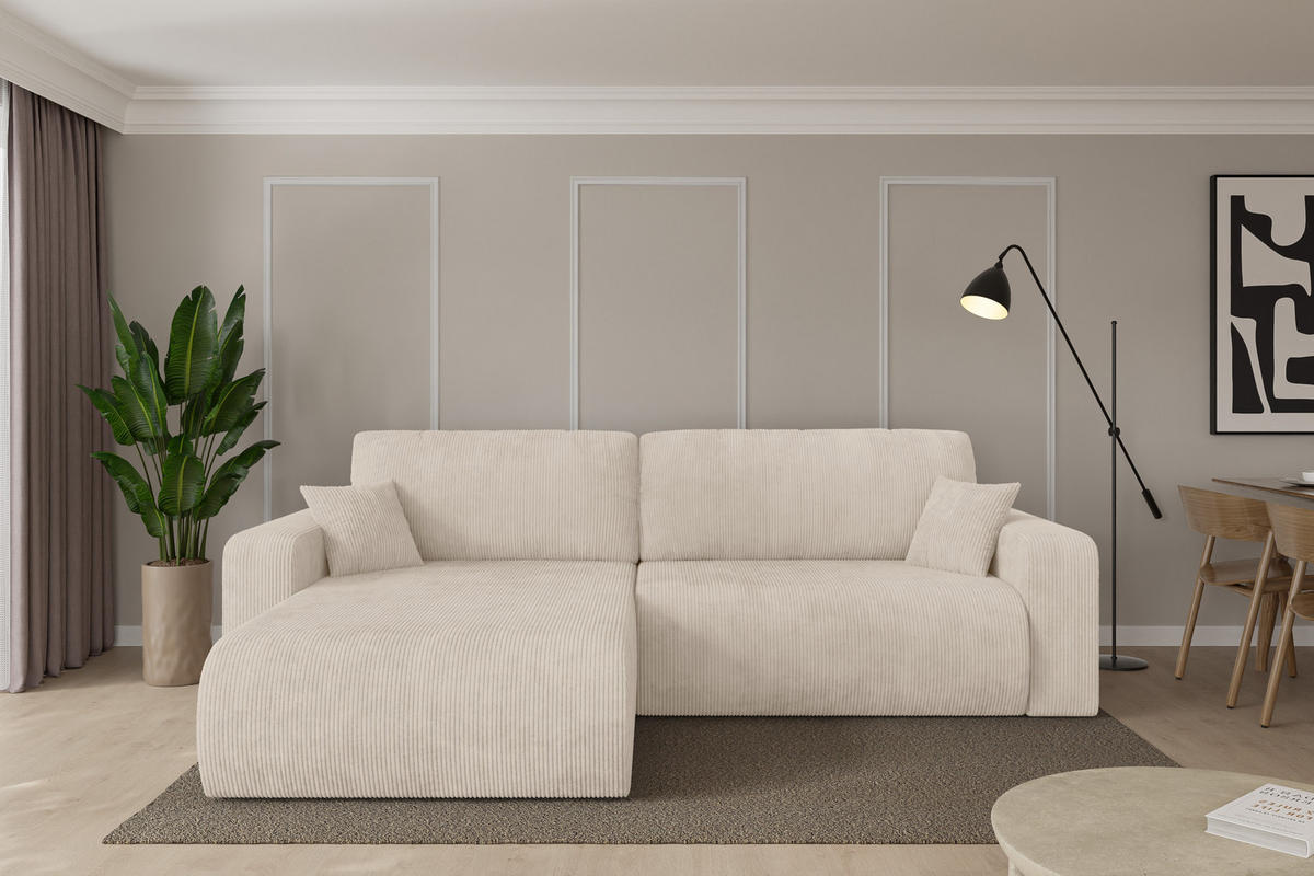 ROHOVÁ SEDAČKA s funkcí spaní, otoman vlevo BERY-L 276x193x88 béžová manšestr - černá/béžová, kompozitní dřevo/textil (276/193cm) - ALTDECOR