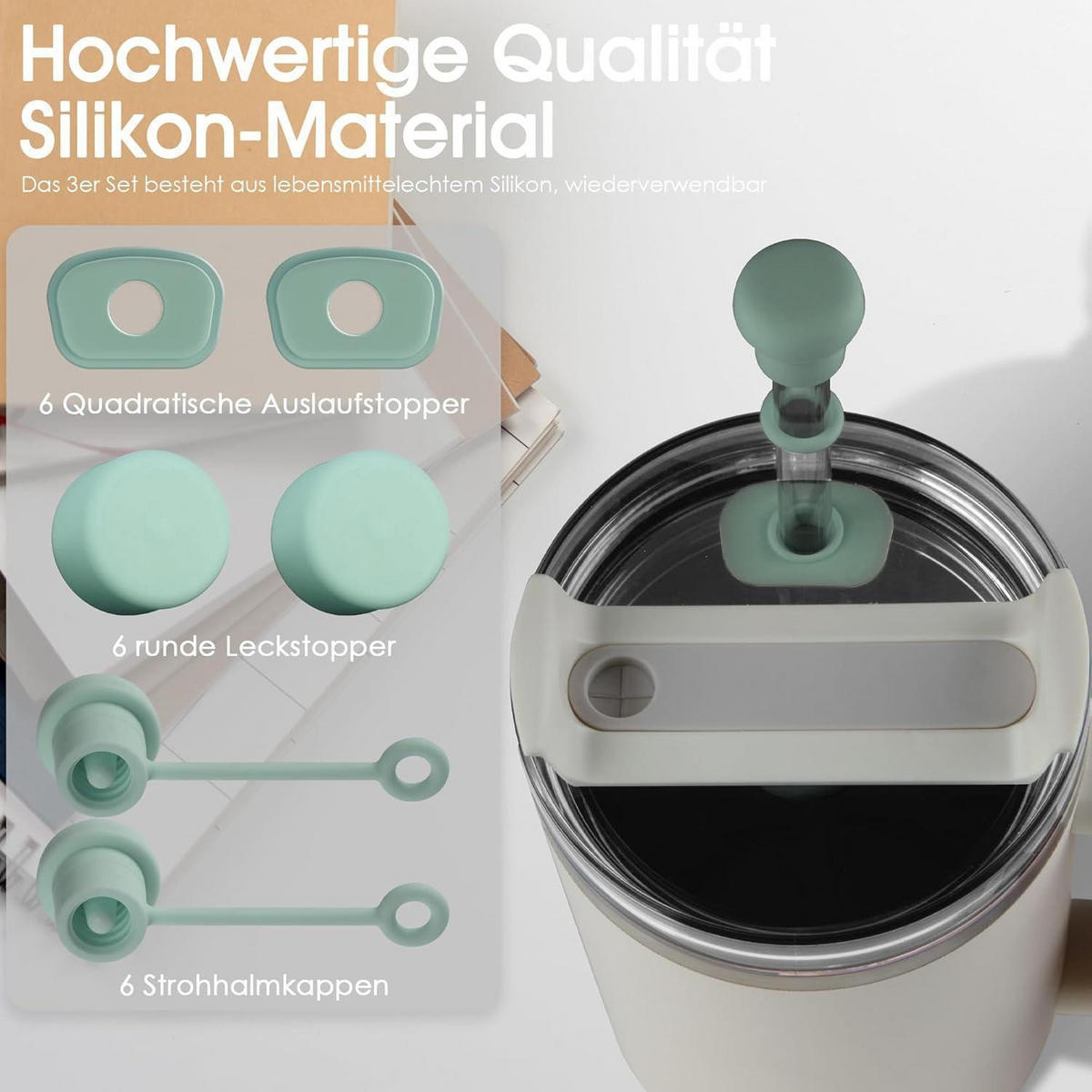 STROHHALM Zubehör 6-teiliges Set Grün - Grün, Kunststoff (1.5/6.5/1.5cm)