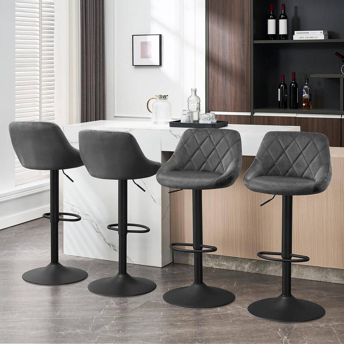 BARHOCKER aus Samt, Drehbar, Dunkelgrau - Dunkelgrau/Schwarz, Textil/Metall (47/83/39cm) - Woltu