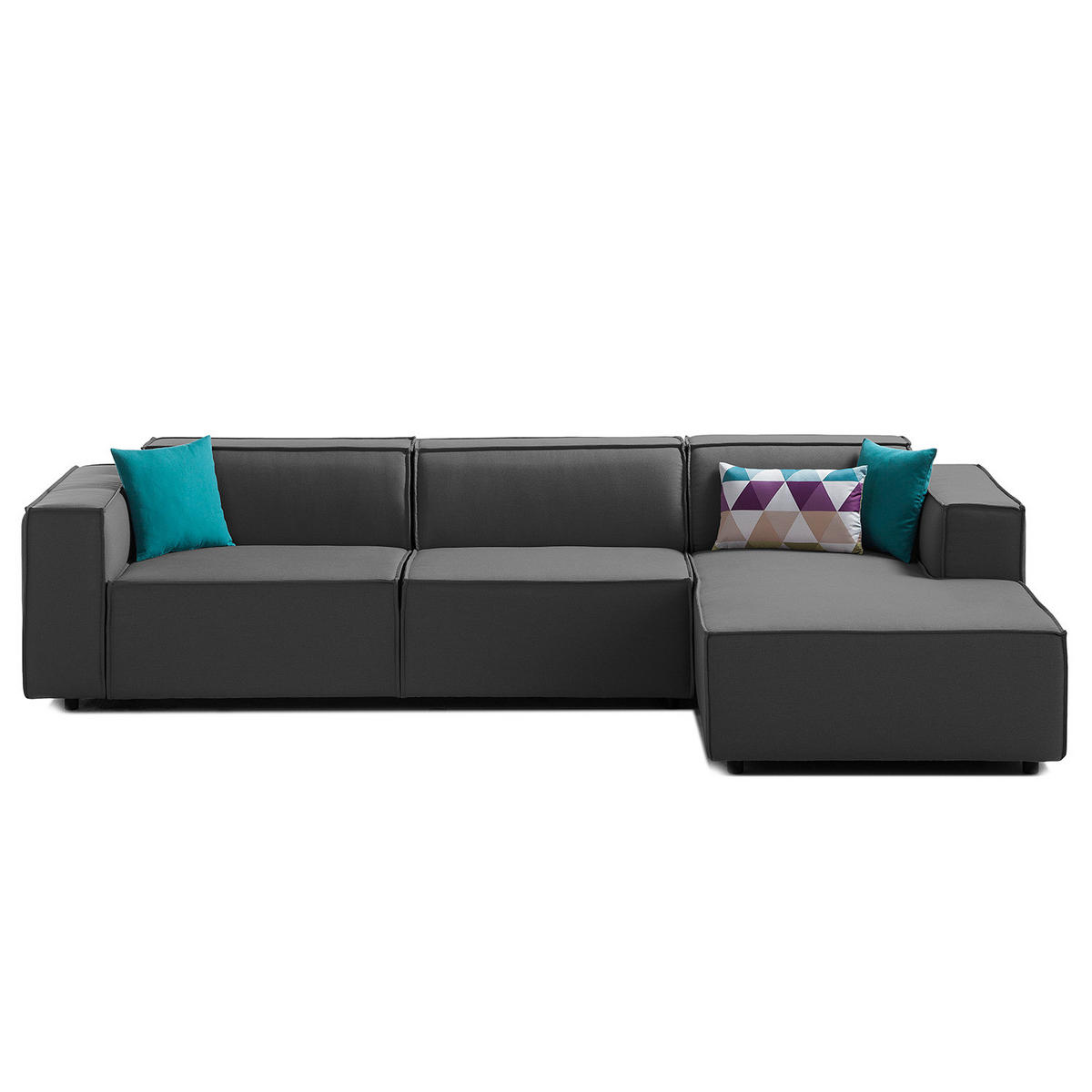 ECKSOFA mit Longchair - Anthrazit/Schwarz, Kunststoff/Textil (294/177cm) - home24
