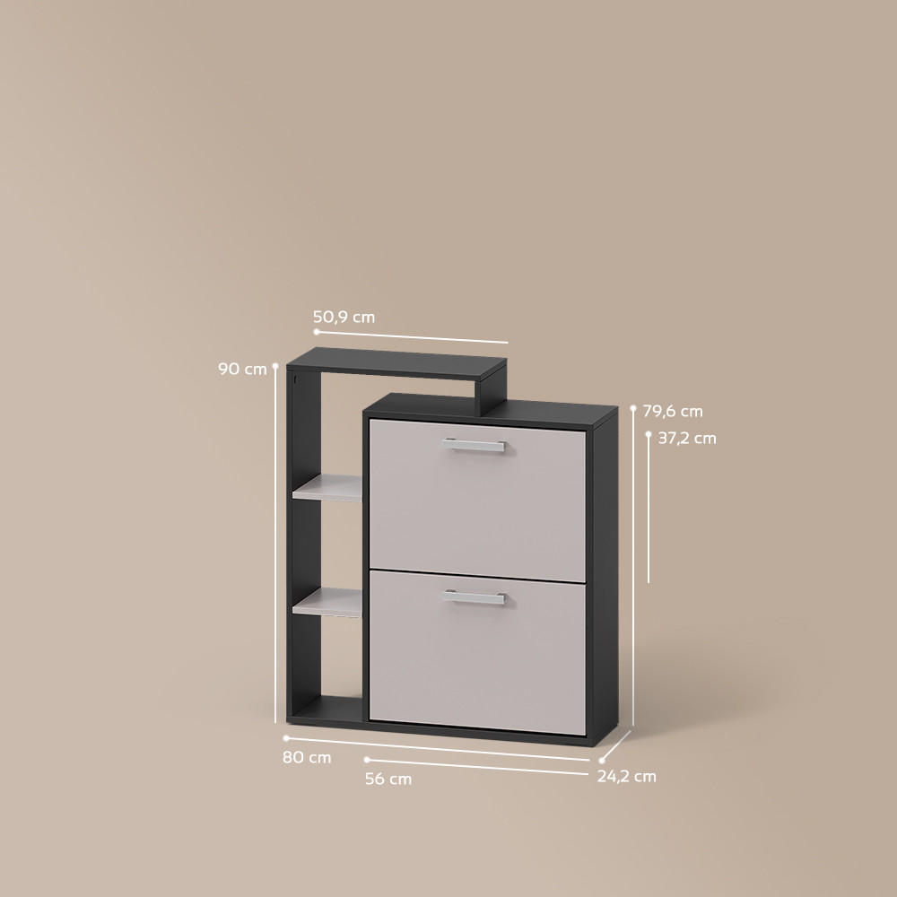 SCHUHKIPPER Ortello Anthrazit/Greige 80 x 90 cm - Greige/Anthrazit, Holzwerkstoff (80/90/24.2cm) - Livinity®