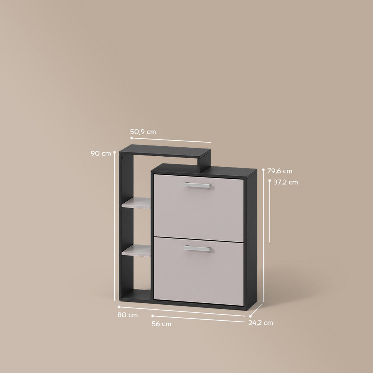 SCHUHKIPPER Ortello Anthrazit/Greige 80 x 90 cm - Greige/Anthrazit, Holzwerkstoff (80/90/24.2cm) - Livinity®