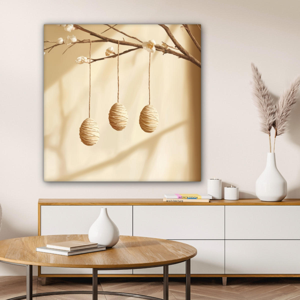 LEINWANDBILD Beige - Osterkuchen - Eier Deko Groß 90x90 cm - Beige, Textil (90/90cm) - MuchoWow