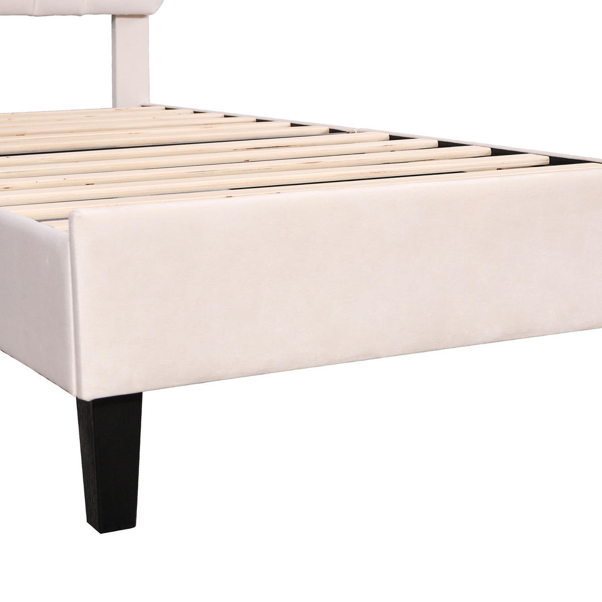 KINDERBETT 90/200 cm, in Beige, Gepolstertes Höhenverstellbares Muschel-Kopfteil - Beige/Schwarz, Holz/Textil (90/200cm) - BPKADHY