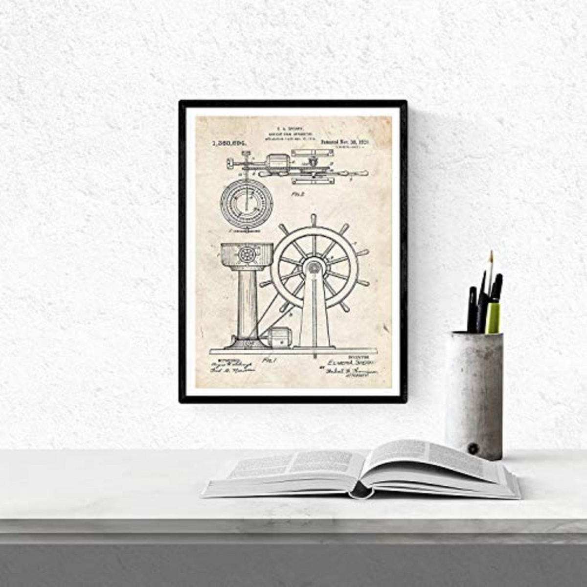 POSTER Set mit 4 Jahrgang Patenten Booten A3 Schwarzer Rahmen - Schwarz, Papier (29.7/3cm) - Nacnic