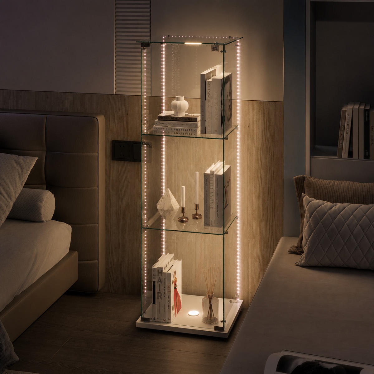 VITRINE,VITRINENSCHRANK mit LED-Beleuchtung,Weiß - Weiß, Glas (40/123/35cm) - PARAFTA HOME