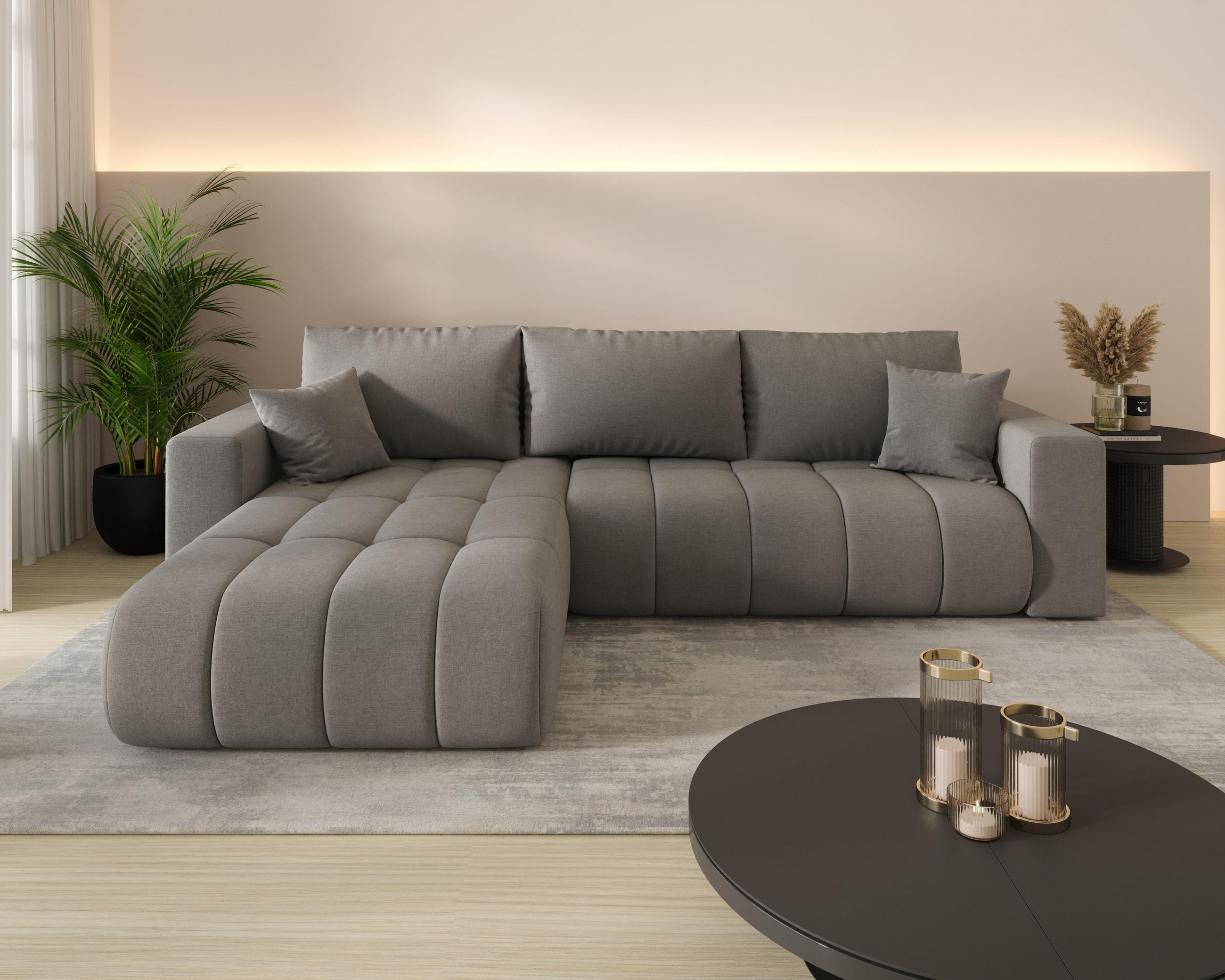 ECKSOFA ARDEN Samt Grau L - Links - Grau, Textil (175/280cm) - Luxkor24