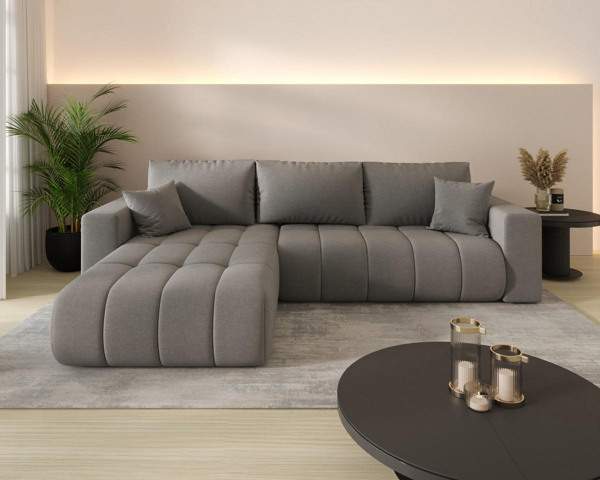 ECKSOFA ARDEN Samt Grau L - Links - Grau, Textil (175/280cm) - Luxkor24