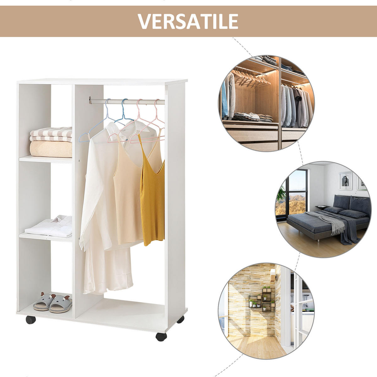 ROLLGARDEROBE Weiß 1 Stück - Weiß, Holzwerkstoff (80/128/40cm) - GiPP