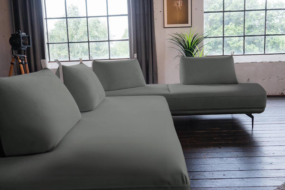 ECKSOFA CANE Taupe Webstoff - Taupe/Schwarz, Textil/Metall (310/210cm) - KAWOLA
