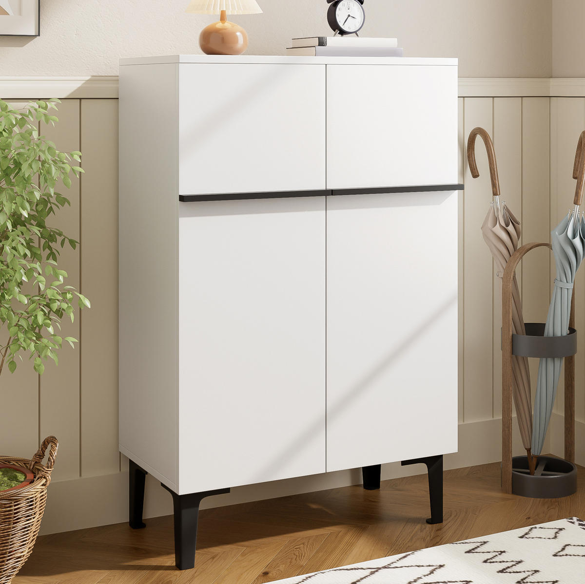 SCHUHSCHRANK 60/34,5/95 cm in Weiß mit Doppeltüren und verstellbaren Einlegeböden - Weiß, Holzwerkstoff (60/95/34.5cm) - Flora Grace