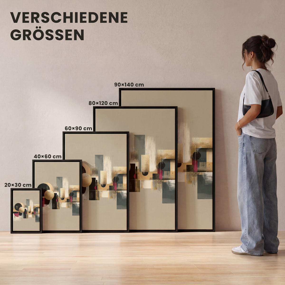 LEINWAND Bilder mit Rahmen - Abstrakt - Formen - Beige - Texturen - 20x30 - Beige, Textil (20/30cm) - MuchoWow