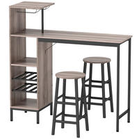 BARTISCH-SET DE-39301 Tisch mit Stauraum und 2 Hockern Grau/Schwarz - Grau, Holzwerkstoff (121.5/122/40cm) - ComfortXL