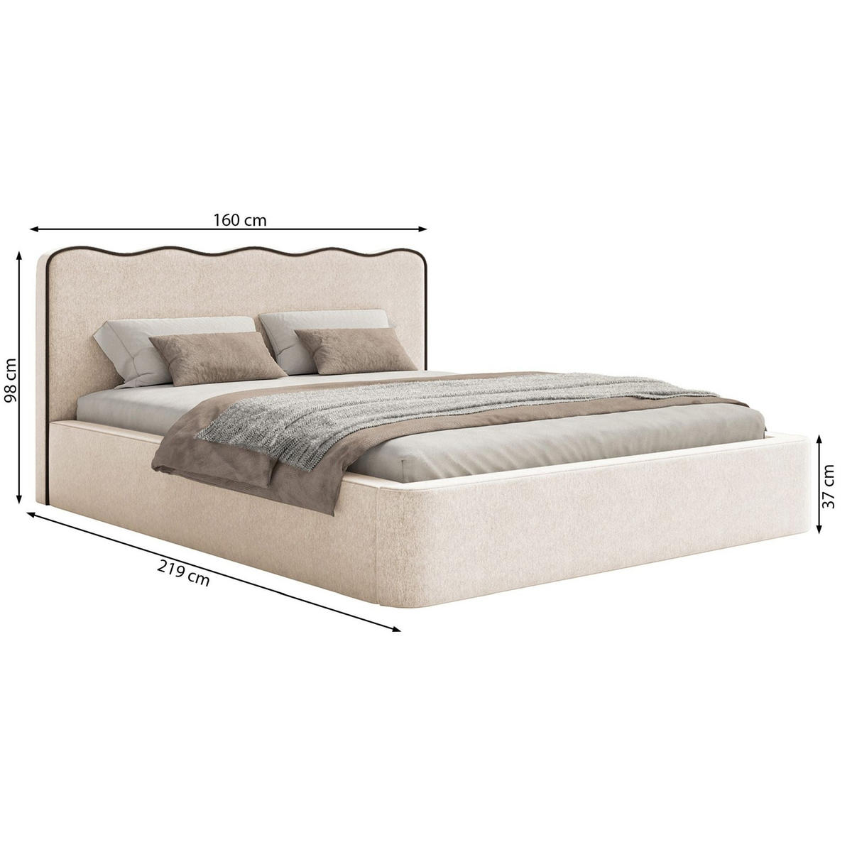 POLSTERBETT Duney Hellbeige Velours mit Bettkasten 140x200 cm - Ecru, Textil (140/200cm) - Selsey