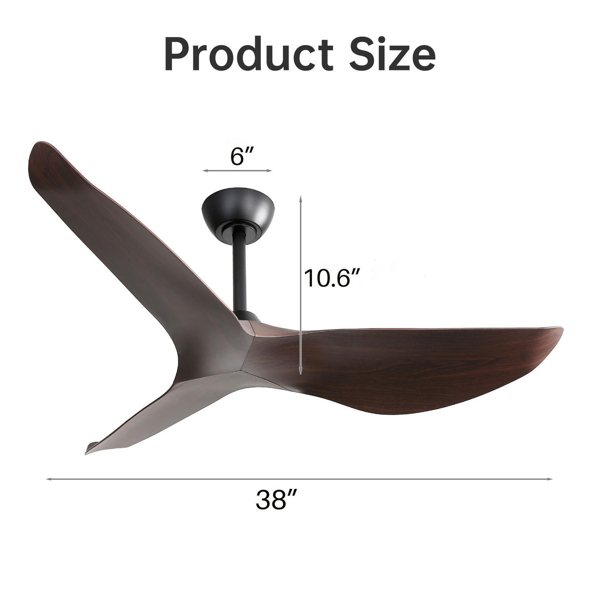 DECKENVENTILATOR 38Zoll Ohne Licht Leiser DC Motor ABS Flügel - Schwarz, Kunststoff (96.5/96.5/27cm) - CASIVA