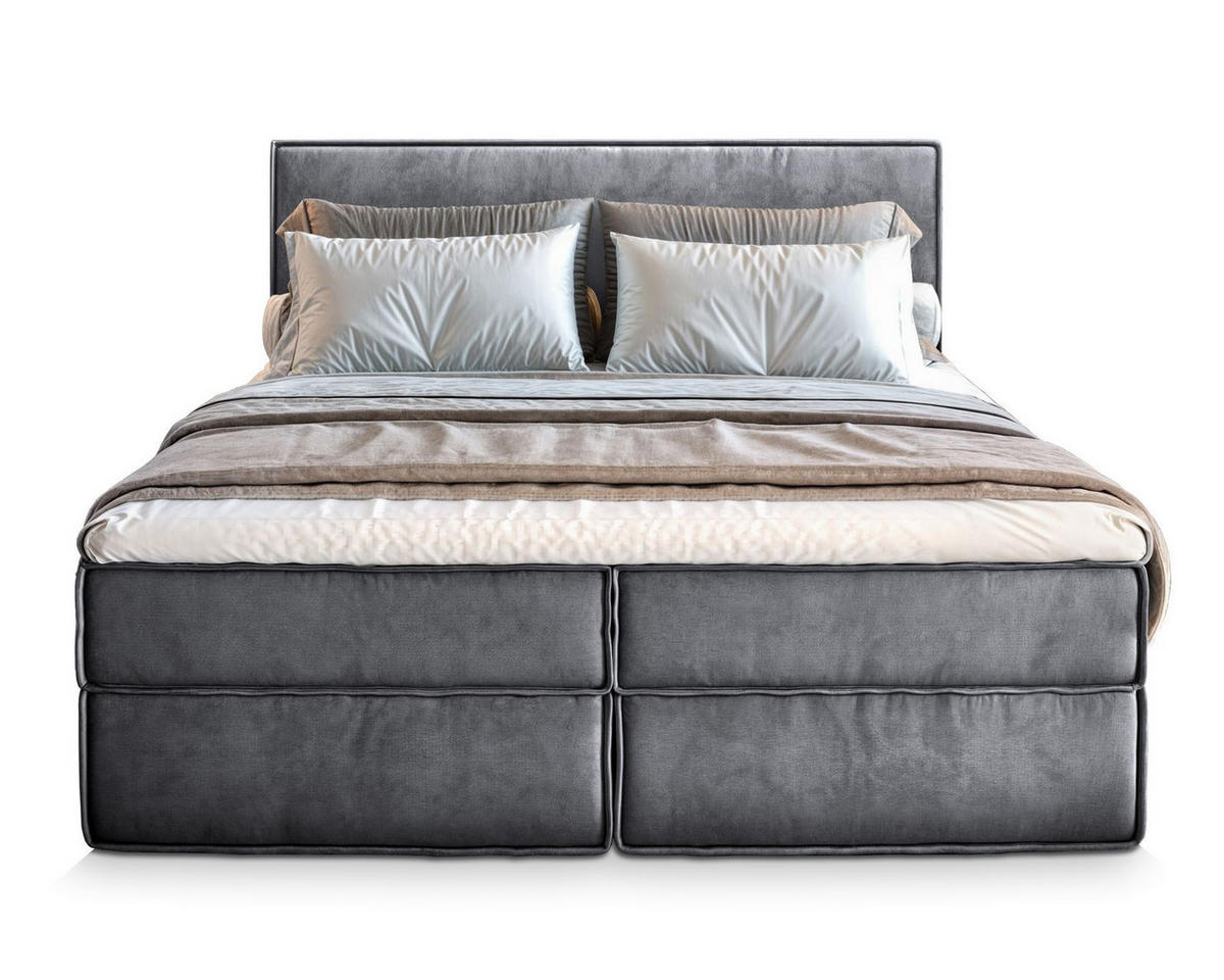 POSTEL BOXSPRING PELLIO 180x200 cm, s matrací a úložným prostorem, šedá - šedá, kompozitní dřevo/textil (180/200cm) - MASSENO