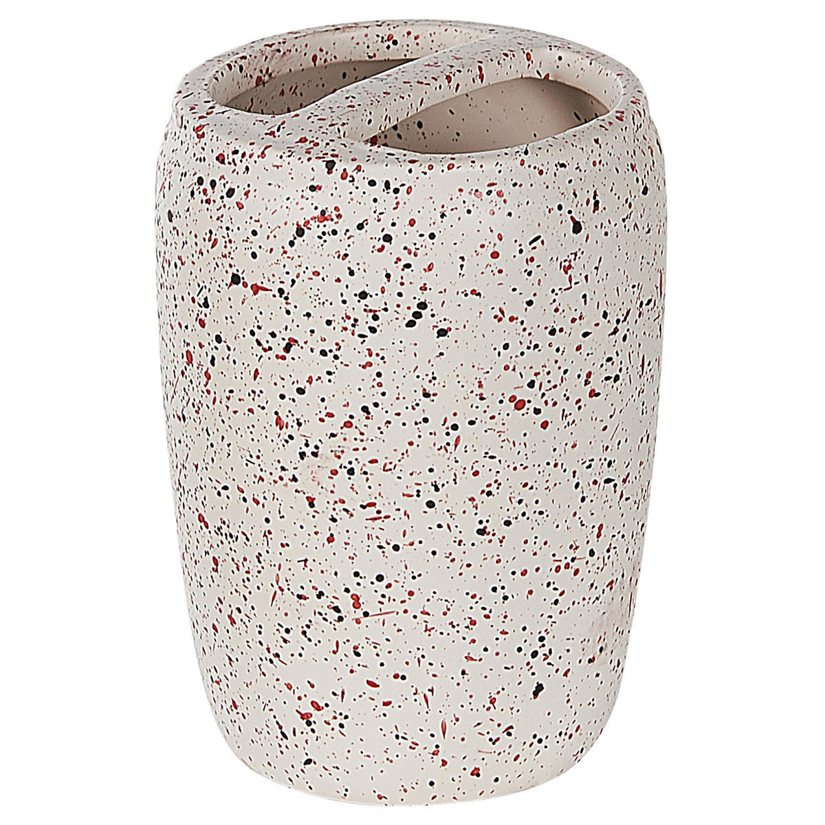 BADEZIMMER Set 6-teilig Keramik weiß Terrazzo Optik Palmilla - Rot/Schwarz, Stein (13/20/11cm) - Beliani