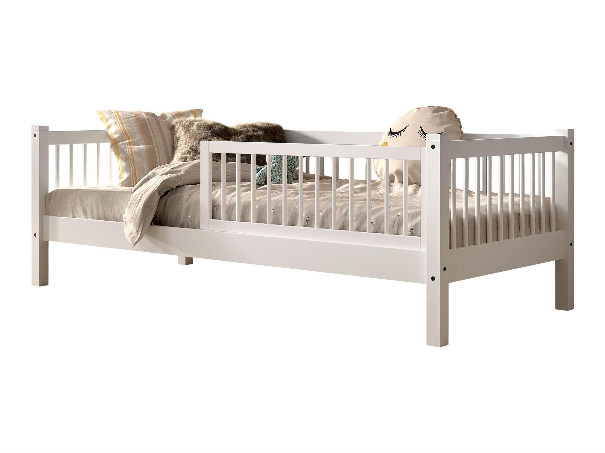 KOJENBETT 90x200 Keeley Buche Weiß Holz Rausfallschutz Komfort Stabil - Weiß, Holz (90/200cm) - 58aufmkessel