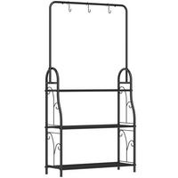 GARTENREGAL aus Metall 75x25x137 cm in Schwarz mit Hängestange & 3 Haken - Schwarz, Metall (25/137/75cm) - Modfu