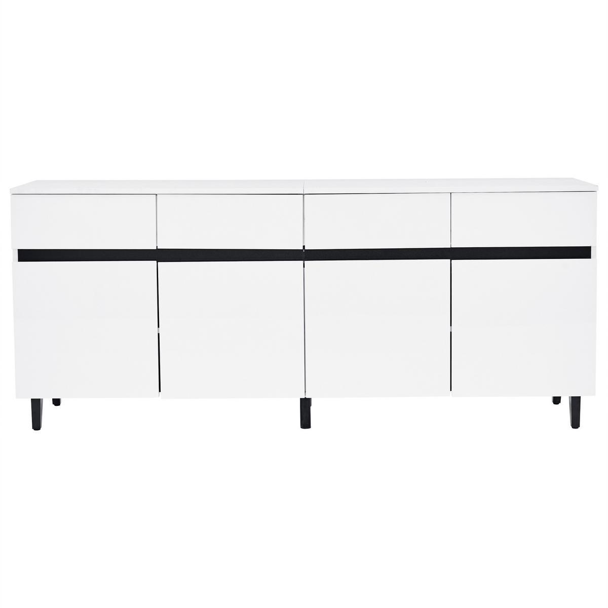 SIDEBOARD mit Hochglanz-Fronten, 4 Schubladen und 2 Türen, 160/40/68 cm, Weiß - Weiß, Holzwerkstoff (160/68/40cm) - Redom