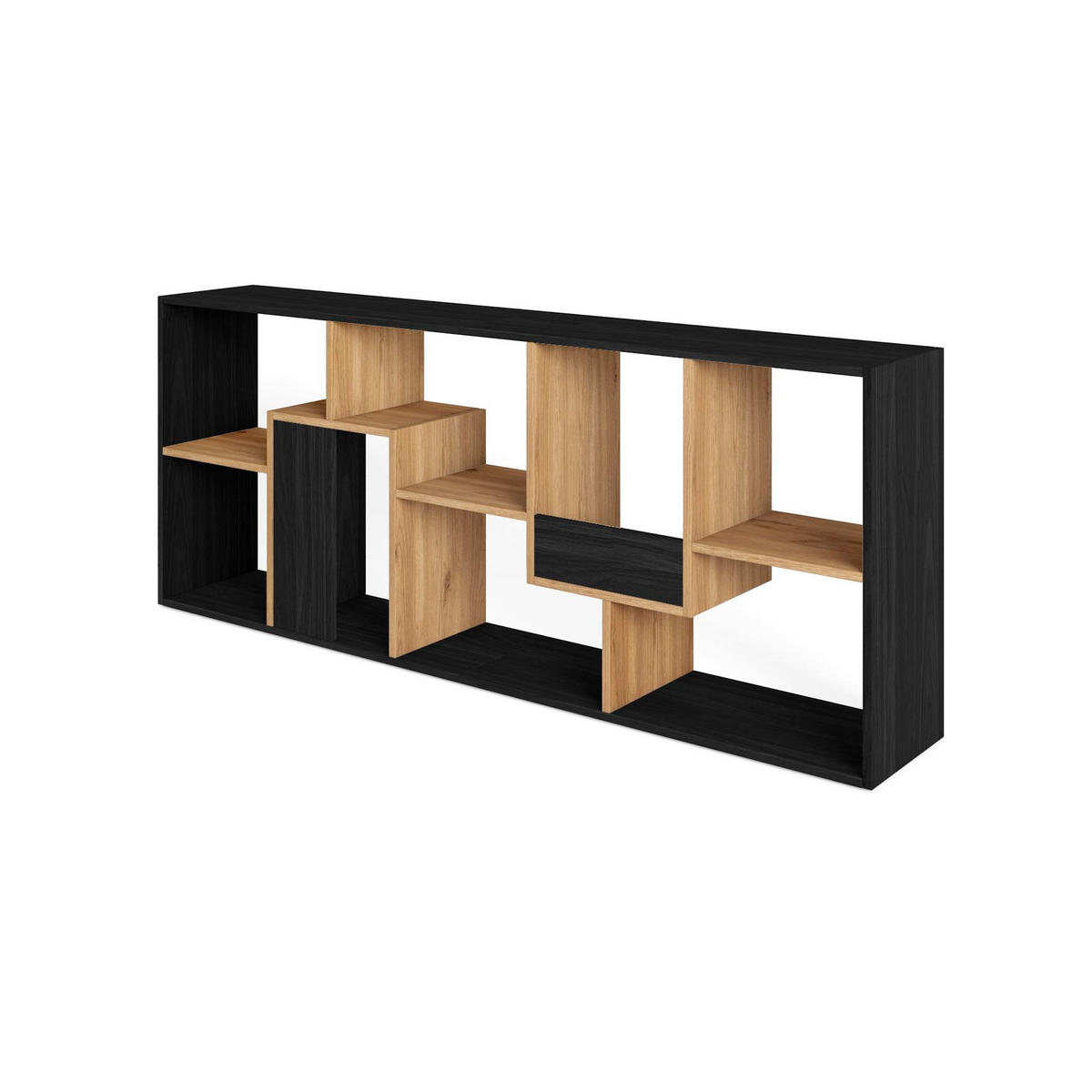 REGAL Bibliothek, Schwarz und Eiche, 67/31/162cm - Eichefarben/Schwarz, Holzwerkstoff (67/162/31cm) - Skraut Home