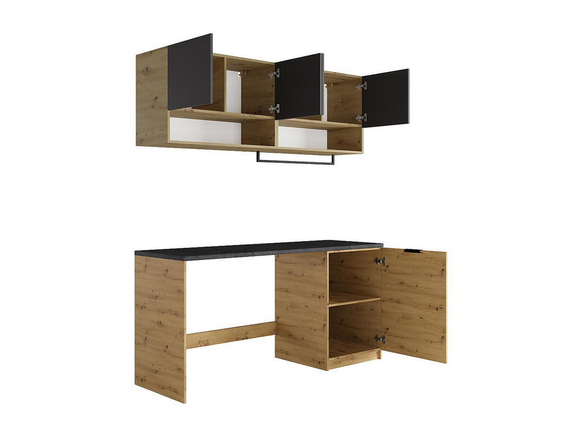 WASCHKÜCHENMÖBEL für Waschmaschine mit Arbeitsplatte - 182 cm - Anthrazit & Holzfarben hell - NATAJI - Anthrazit, Holz (182/88/60cm) - Vente-Unique