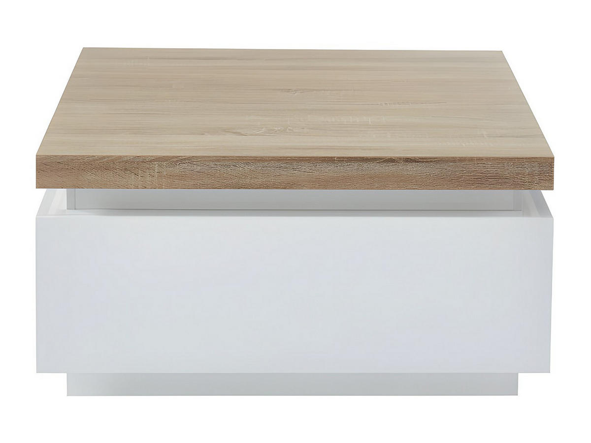 COUCHTISCH mit 2 Schubladen & LEDs - MDF lackiert - Weiß & Eichefarben - HALO II - Naturfarben, Holz (90/90/45cm) - Vente-Unique