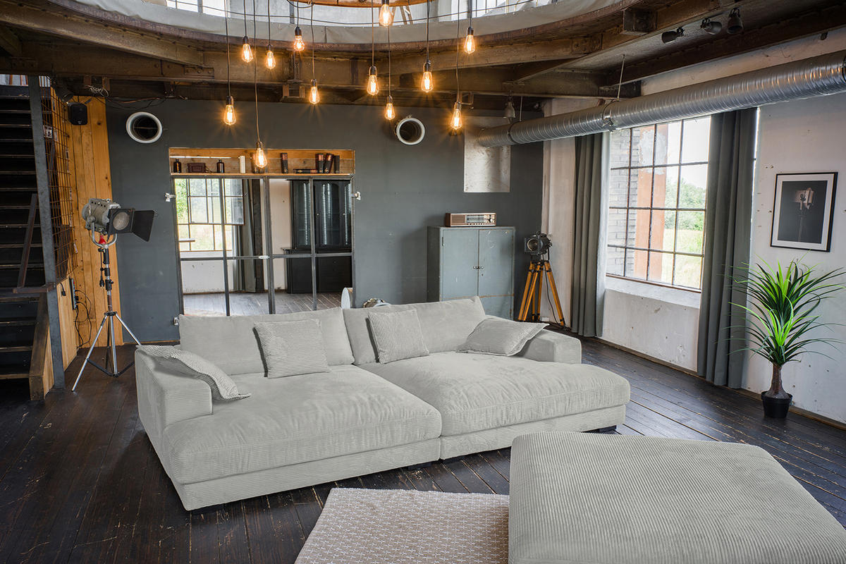 BIG SOFA-SET 6-TLG MADELINE Hellgrau Cord - Hellgrau/Schwarz, Kunststoff/Textil (290/85/170cm) - KAWOLA