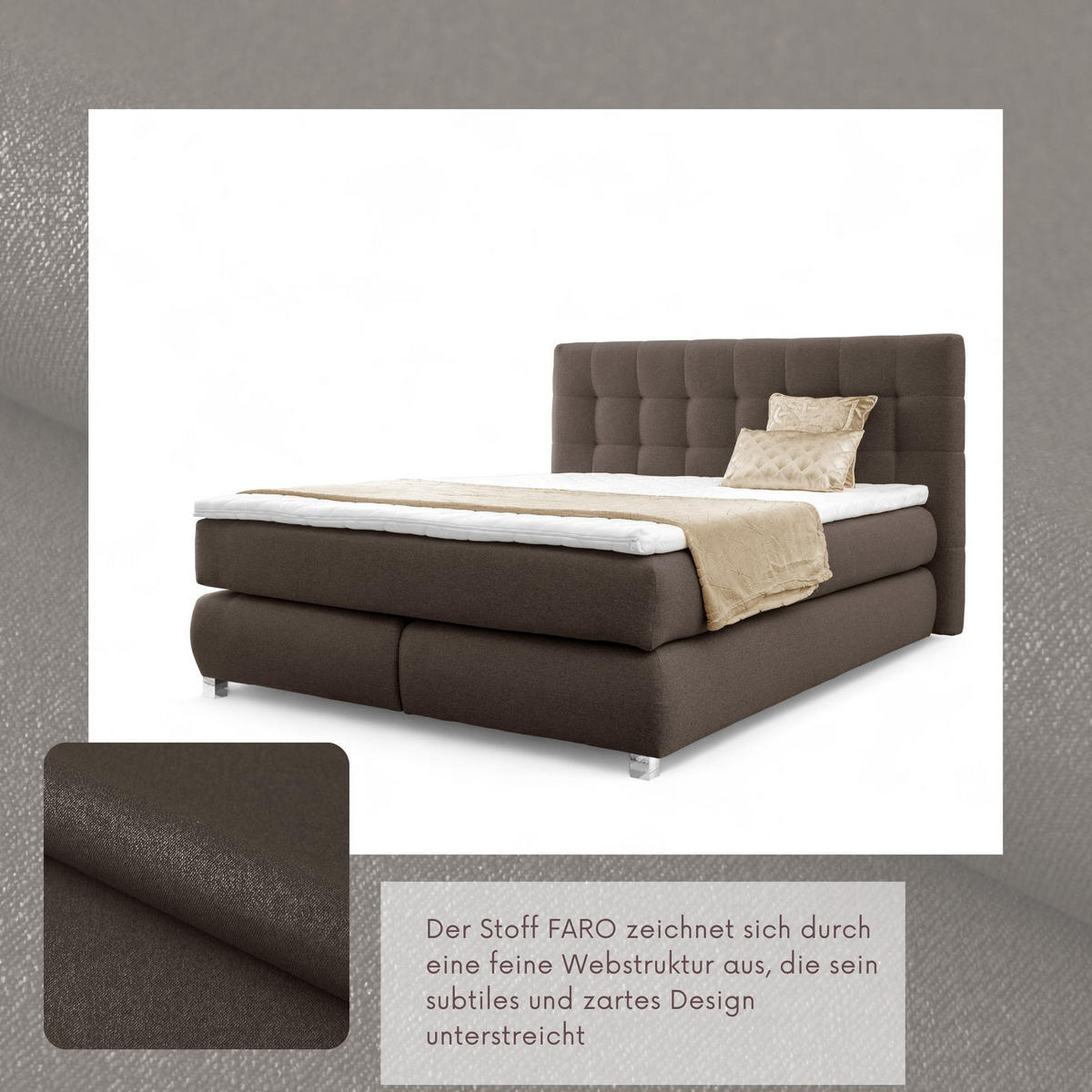 BOXSPRINGBETT Ben mit Pocketmatratze und Bonellmatratze inkl. Topper - Braun, Textil (160/200cm) - AN-Moebel 4u