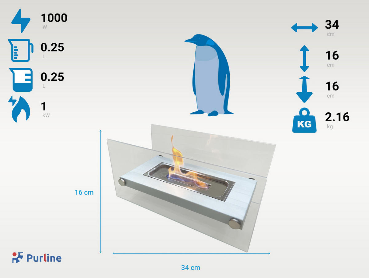 BIOETHANOL-KAMIN Weiß Tischmodell inklusive 0.25 L Brennblock - Weiß, Glas (34/16/16cm) - Purline