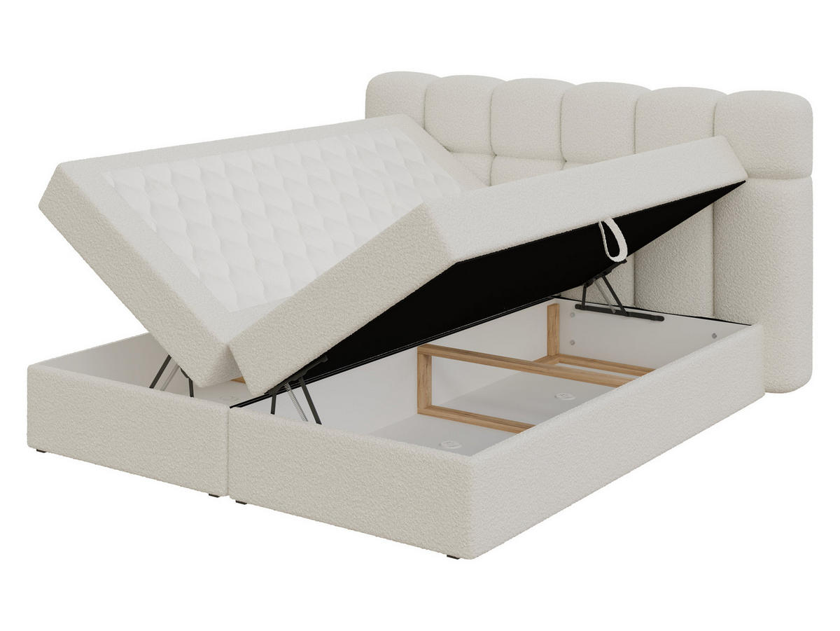 BOXBETT Softi 2 Boucle - H3 - Beige/Schwarz, Holz/Holzwerkstoff (140/200cm) - MIRJAN24