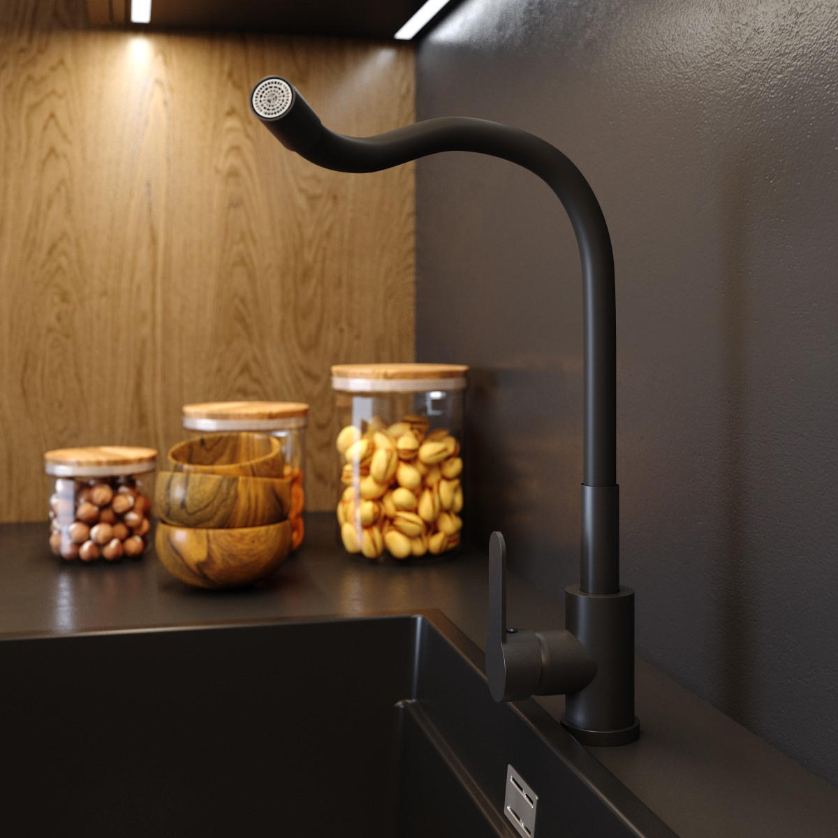 GRANITÁN Schwarze Waschtischar Flexibler - Schwarz, Kunststoff (5/32/23cm) - Granitan