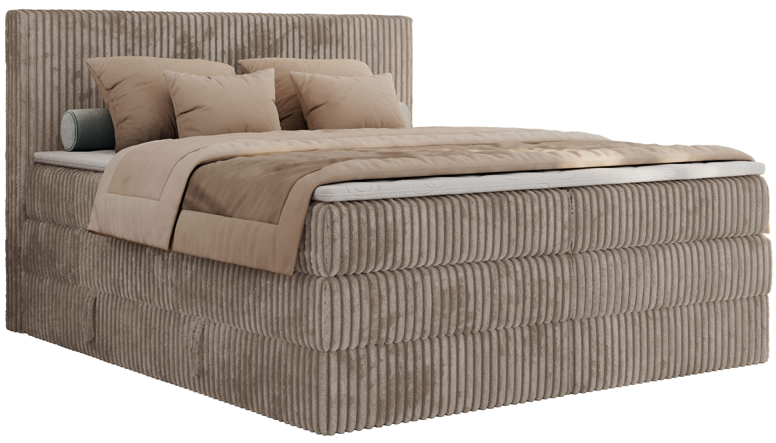 BOXSPRINGBETT TILIANO KING - 200/200 - Hellbraun Cord - H3 - Hellbraun, Holz/Textil (200/200cm) - MKS