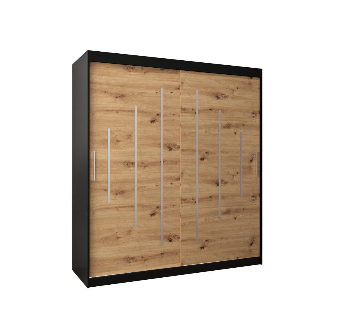 SCHWEBETÜRENSCHRANK 200/180/62 2-türig - Silberfarben/Schwarz, Holz/Kunststoff (180/200/62cm) - Abiks Möbel
