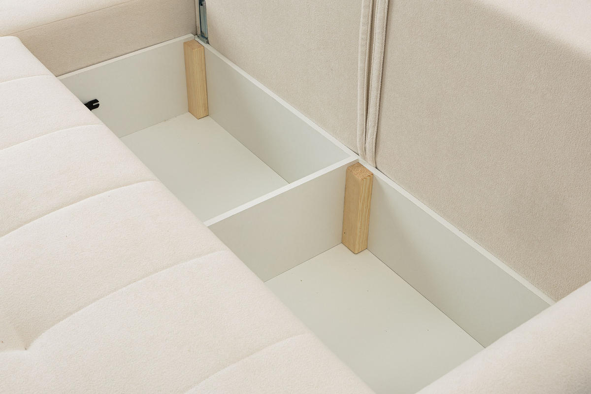 ECKSOFA Primo mit Schlaffunktion und Bettkasten in Cordstoff - Creme/Schwarz, Holz/Holzwerkstoff (245/143cm) - Ravio