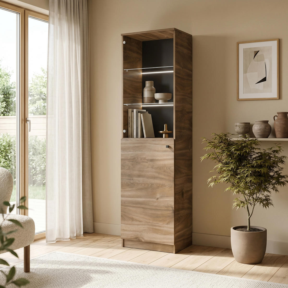 VITRINENSCHRANK NESTOS 190 x 50 cm Braun - Braun, Holzwerkstoff (50/190/40cm) - MASSENO