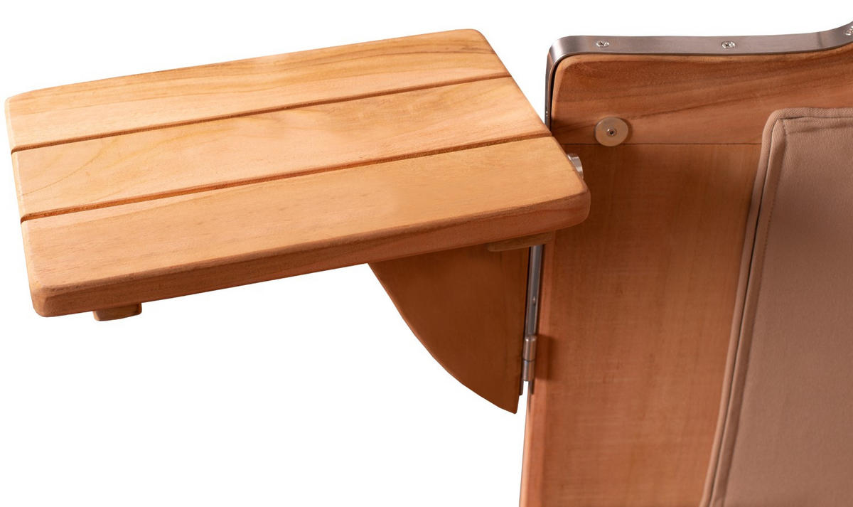 STRANDKORB Komplettset: Schaalsee Teak - PE grau - Modell 594 - Rot/Grau, Holz/Kunststoff (125/170/80cm) - bene living