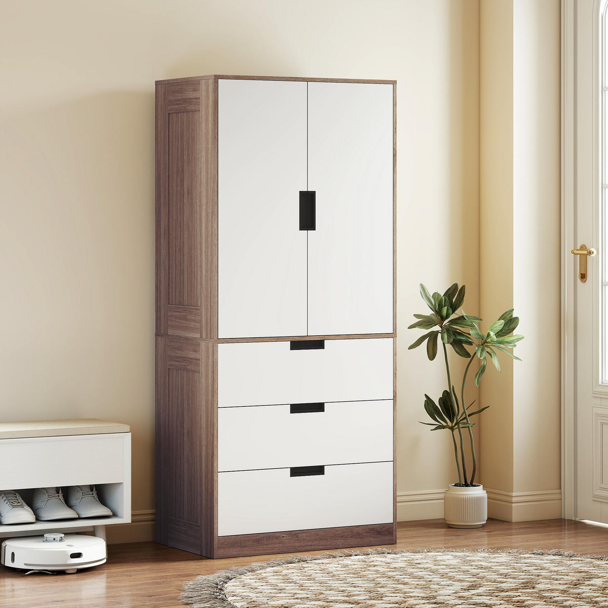 KLEIDERSCHRANK DE-17182 3 Schubladen & Kleiderstange Braun - Braun, Holzwerkstoff (50/180/80cm) - ComfortXL
