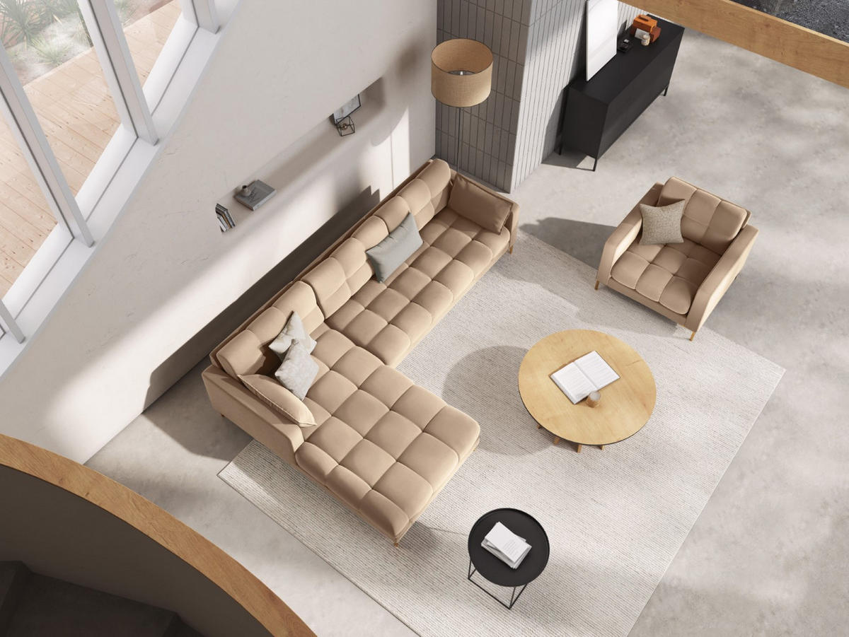 ECKSOFA links Mamaia aus Samt beige 5 Sitzplätze - Beige, Textil (185/293cm) - Micadoni