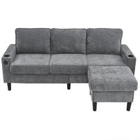 ECKSOFA Gepolstertes 3-Sitzer mit Fußhocker und USB und Typ-C-Anschlüssen Grau Leinen 202/137/80 cm - Grau, Textil (202/137cm) - OKWISH
