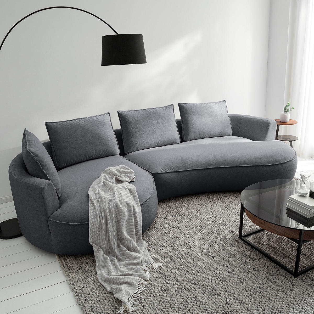 BIGSOFA - Grau, Kunststoff/Textil (322/82/154cm) - home24