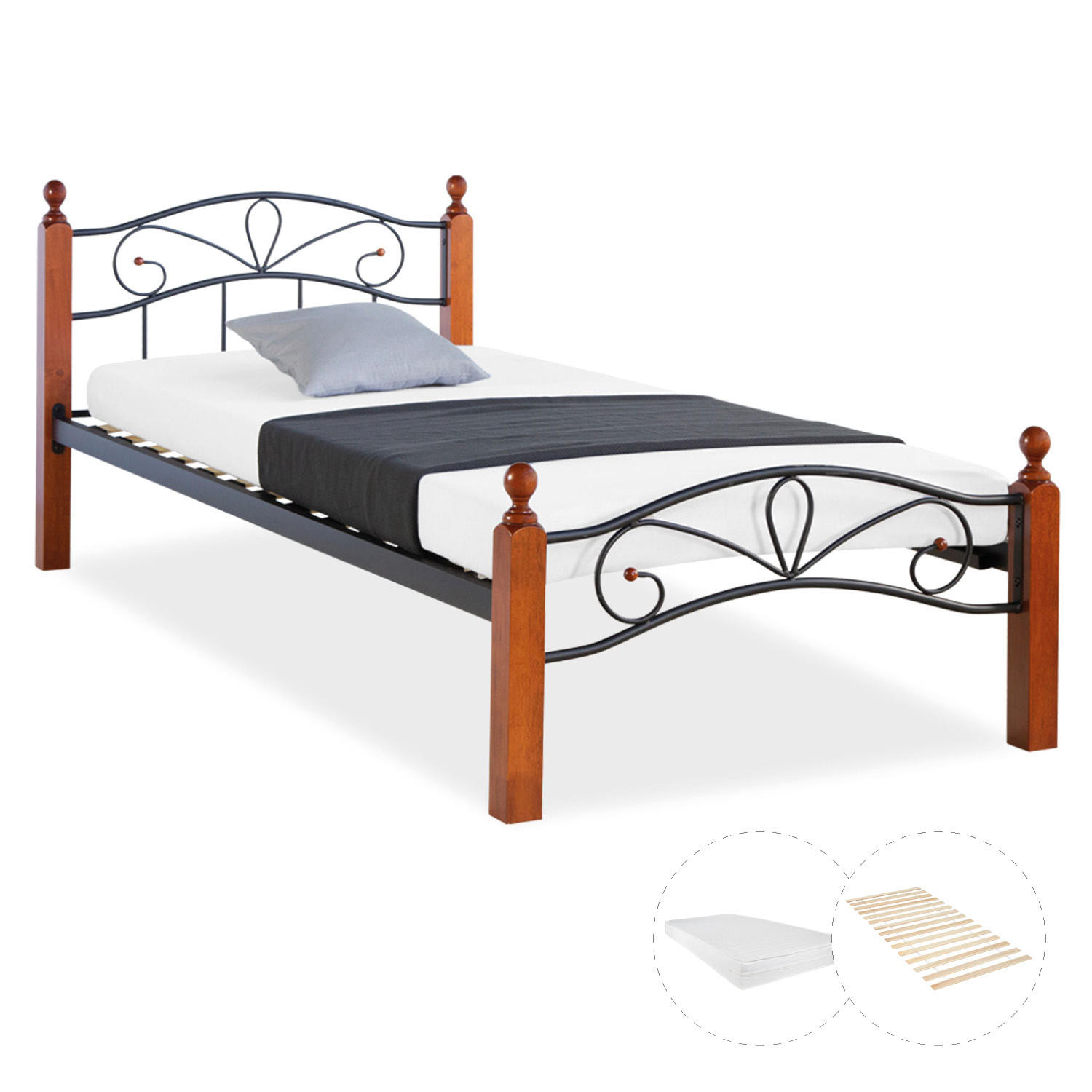 METALLBETT 90/200 cm mit Matratze in Schwarz Braun - Schwarz/Braun, Metall (90/200cm) - Homestyle4u