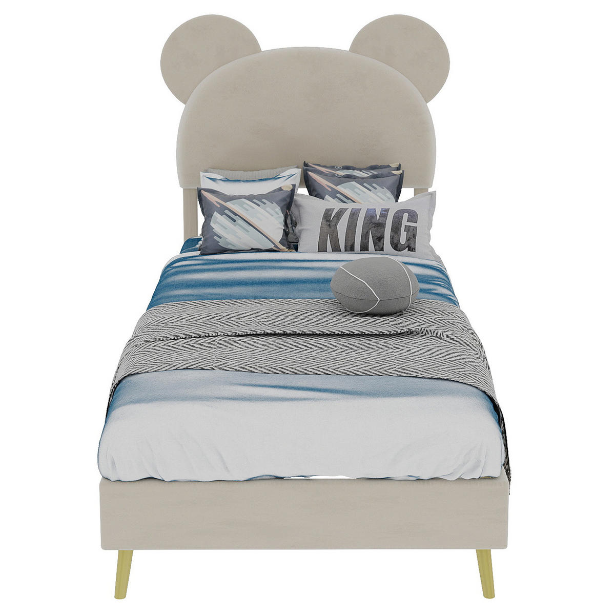 KINDERBETT 90/200 cm beige aus Stoff und Metall mit Stauraum - Beige, Textil (90/200cm) - OKWISH