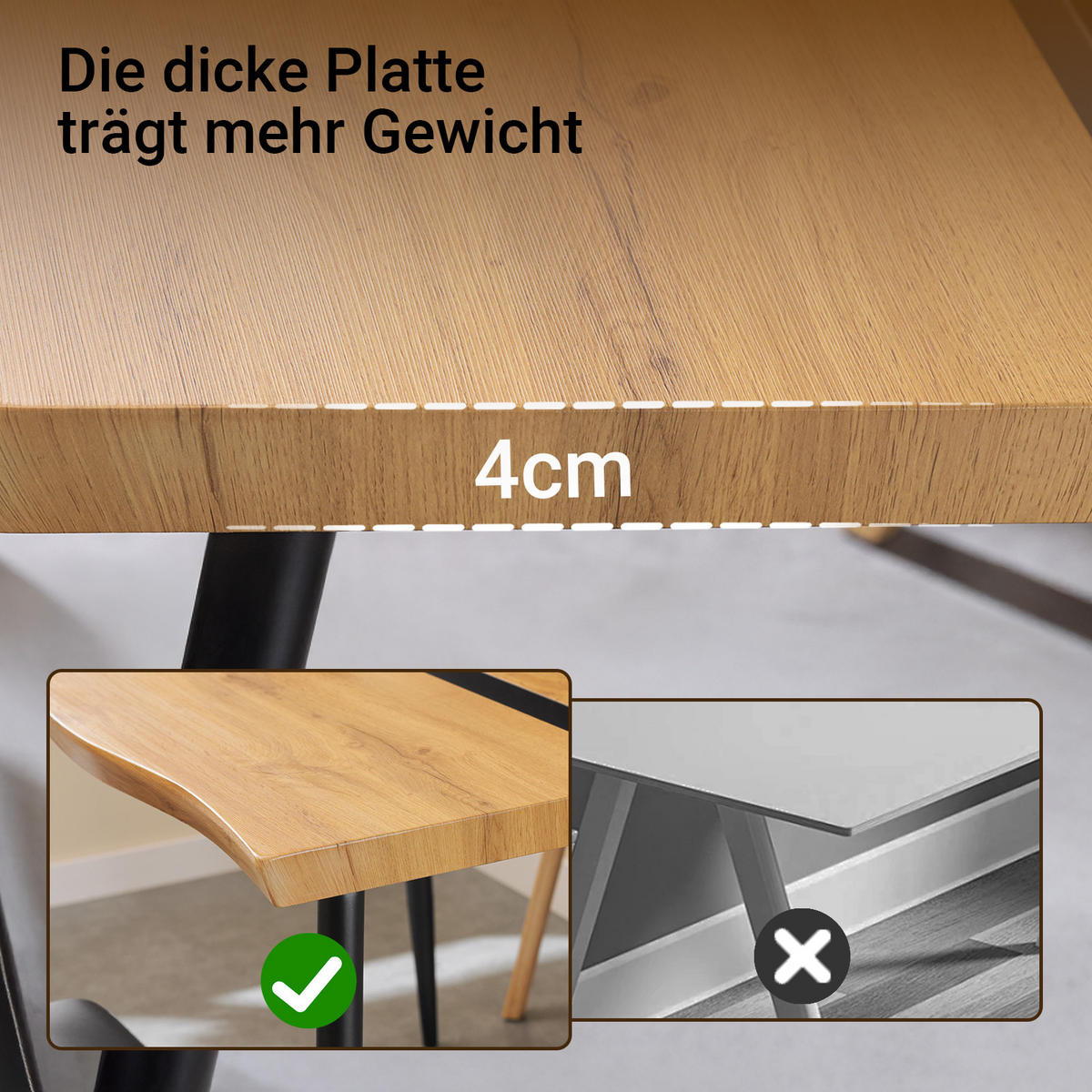 ESSTISCH Natur-Schwarz - Schwarz/Naturfarben, Holzwerkstoff/Metall (78/120/75cm) - SoBuy