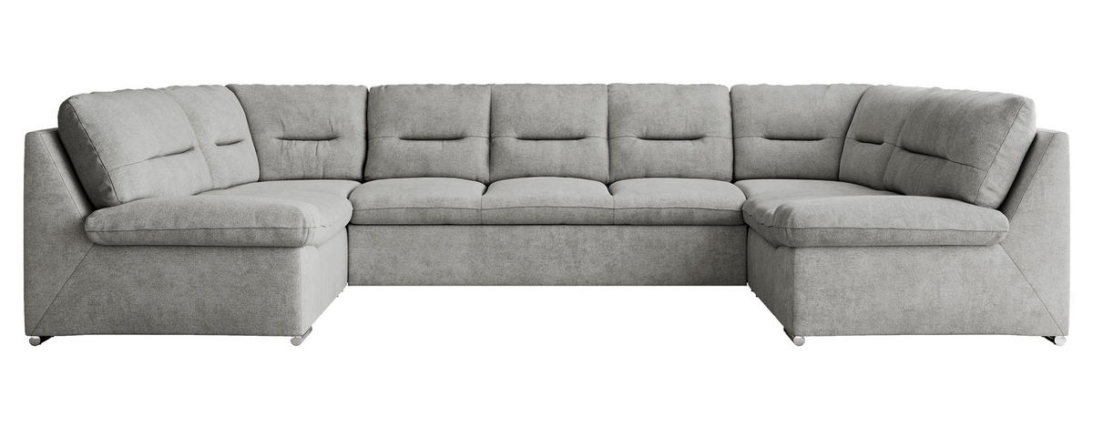 WOHNLANDSCHAFT COMODO U Hellgrau Struktur - Silberfarben/Hellgrau, Textil/Metall (340/93/206cm) - MKS