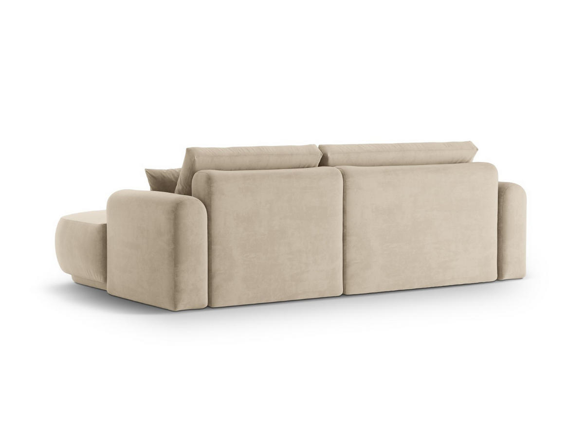 SCHLAFSOFA modular mit Bettkasten rechts Ella aus Samt leichtes beige 5 Sitzplätze - Creme, Textil (174/271cm) - Micadoni