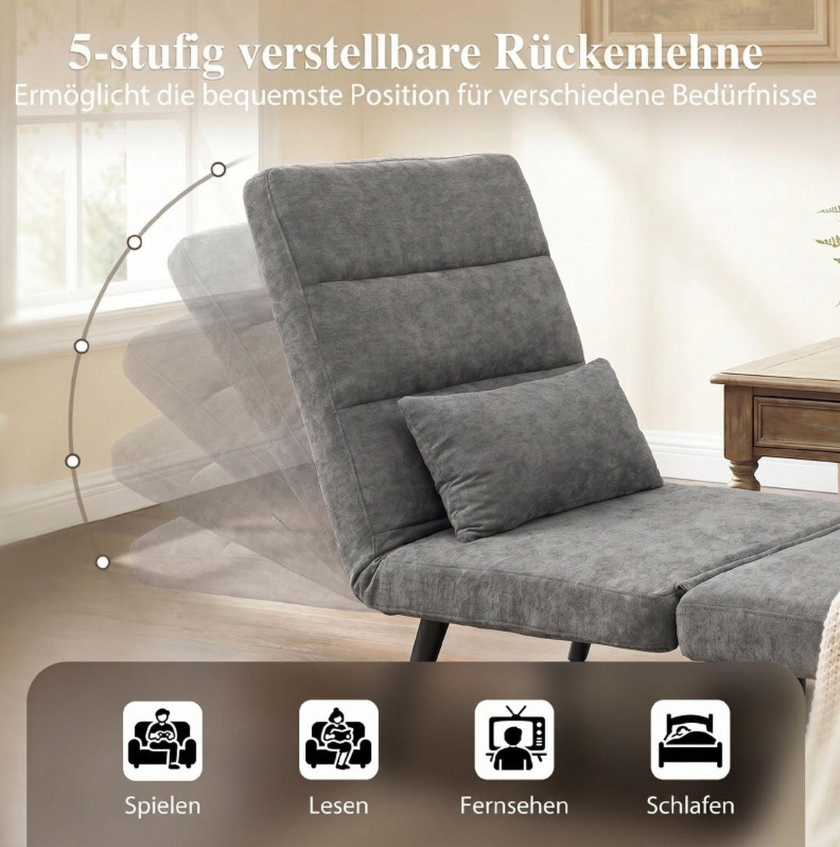 SCHLAFSESSEL in Grau 67x73x96 cm mit Schlaffunktion und 5-fach verstellbarer Rückenlehne - Grau, Metall (73/96/67cm) - IVMEU